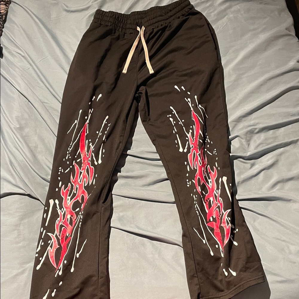 Black Pants with Red Flame Design